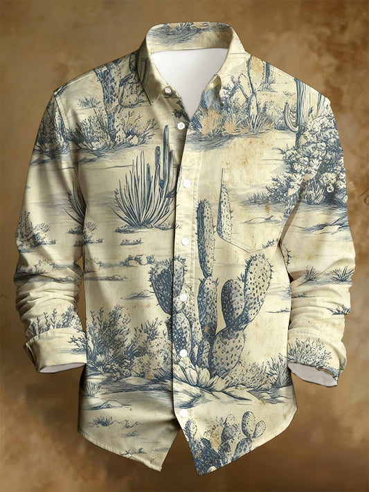 Herren Business-Stil Retro Distressed Bedrucktes lang ärmel iges Hemd