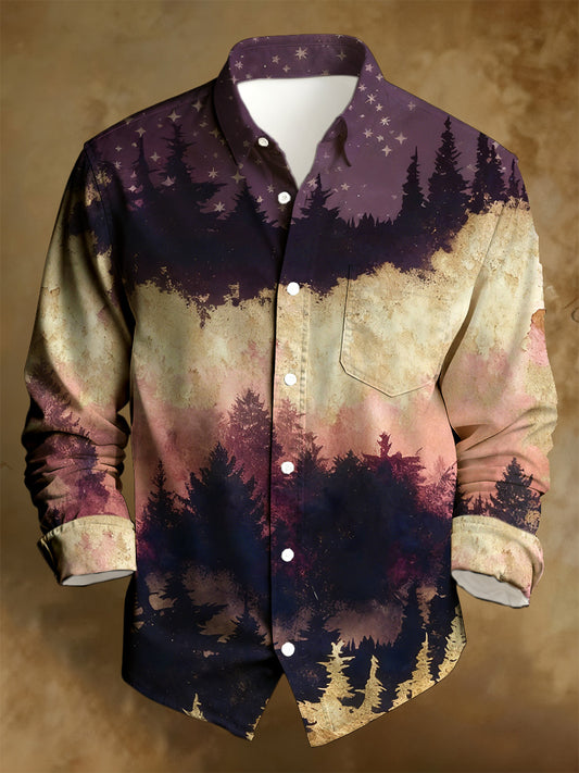 Herren Business-Stil Retro Distressed Bedrucktes lang ärmel iges Hemd