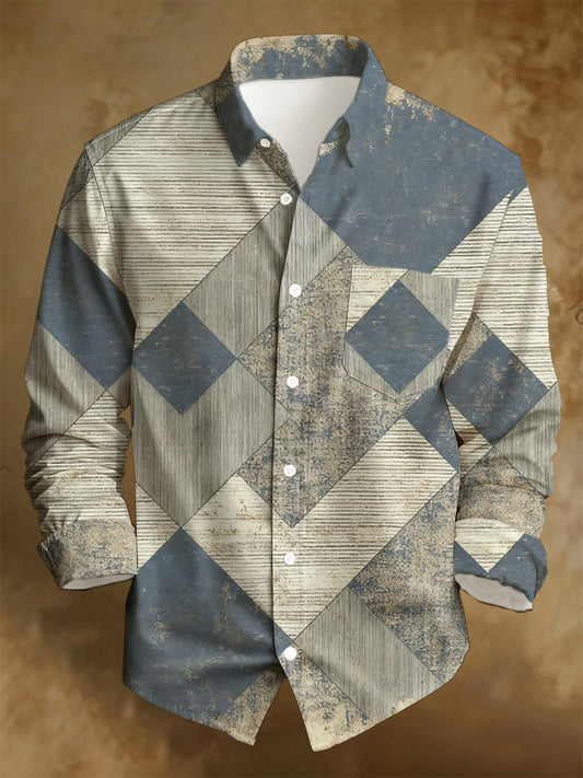 Herren Business-Stil Retro Distressed Bedrucktes lang ärmel iges Hemd