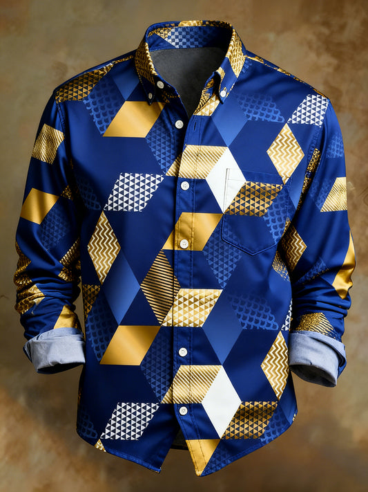 Herren Retro Abstrakter Kunstdruck Komfortables Business-Style-Shirt