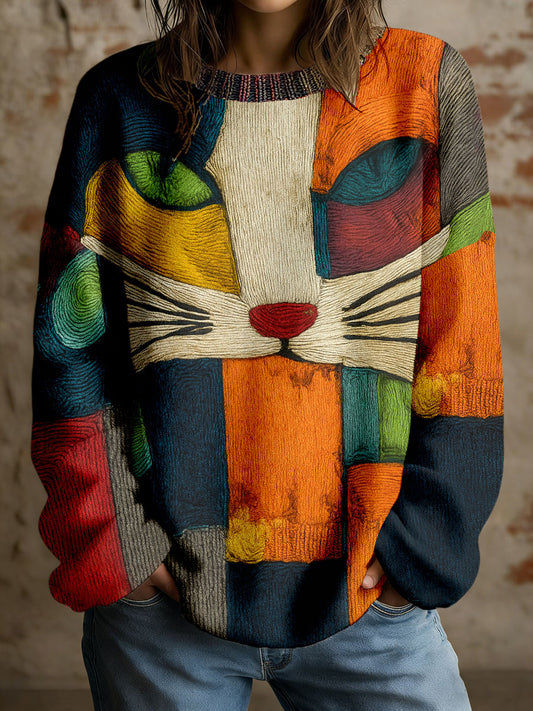 Women's Art Geometric Cat Print Tops