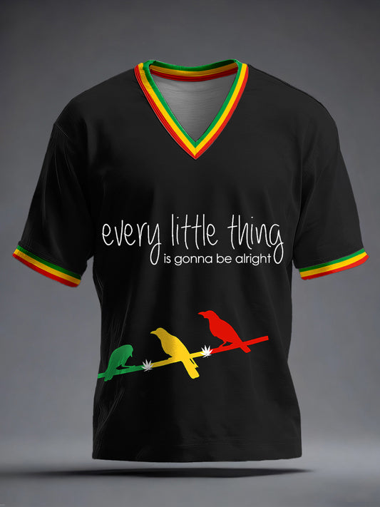 Men's Every Little Thing Is Gonna Be Alright Print V-Neck T-Shirt