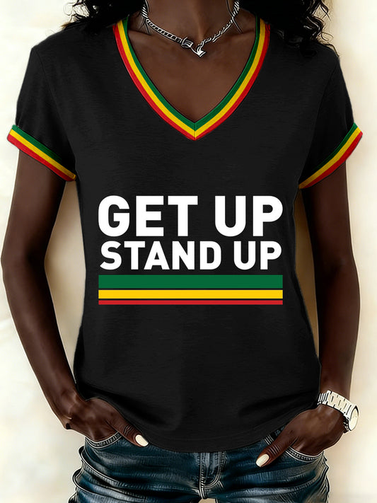 Women's Get Up Stand Up Print V-Neck T-Shirt