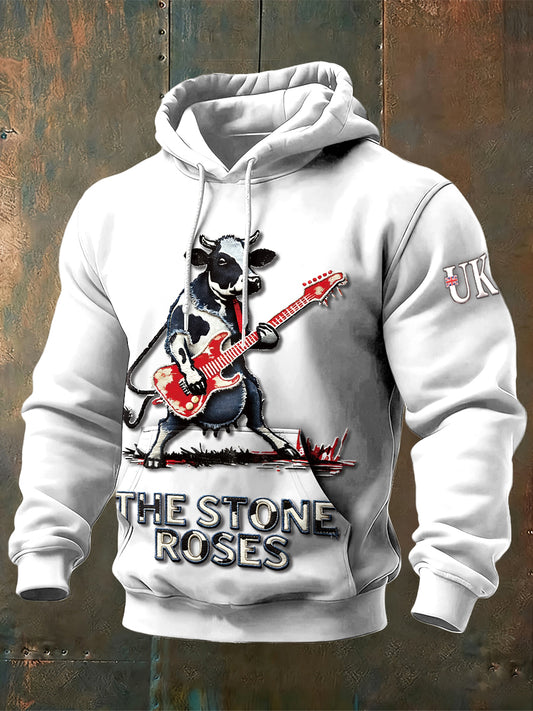Men's British The Stone Rose Cow Print White Sweatshirt