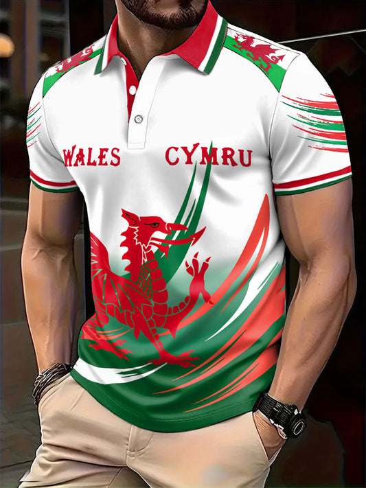 Men's Wales Rugby Lover CYMRU Print Casual Tops