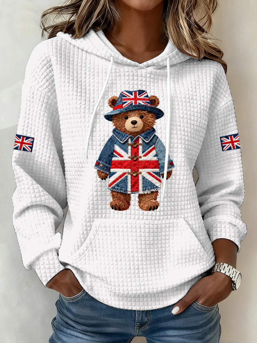 Women's British Style Print Large-sized Hooded Sweatshirt
