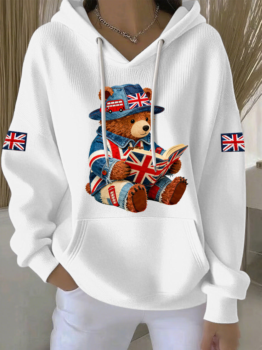 Women's British Style Print Casual Hoodie