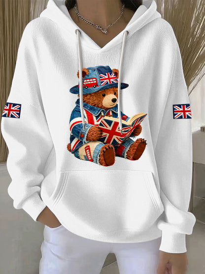 Women's British Style Print Casual Hoodie