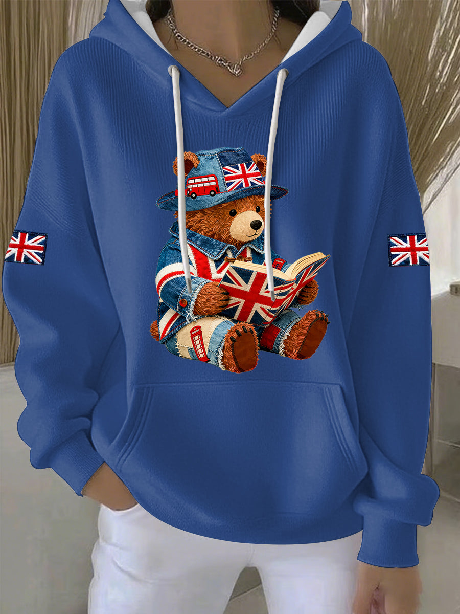 Women's British Style Print Casual Hoodie
