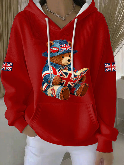 Women's British Style Print Casual Hoodie