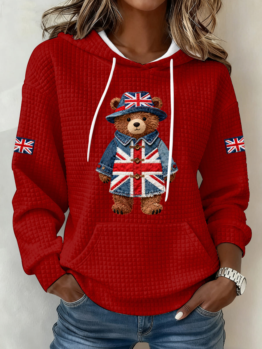 Women's British Style Print Large-sized Hooded Sweatshirt