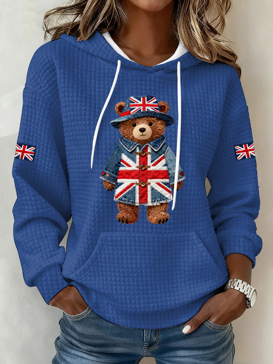 Women's British Style Print Large-sized Hooded Sweatshirt
