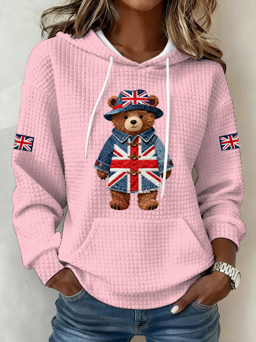 Women's British Style Print Large-sized Hooded Sweatshirt