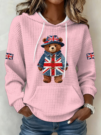 Women's British Style Print Large-sized Hooded Sweatshirt