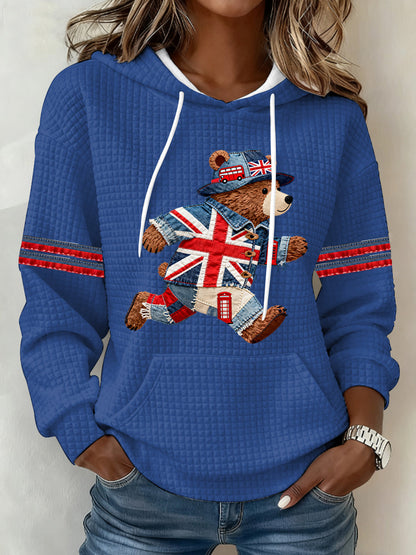 Women's British Style Print Large-sized Hooded Sweatshirt
