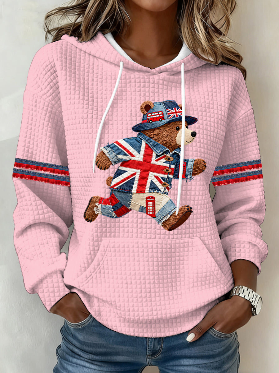 Women's British Style Print Large-sized Hooded Sweatshirt