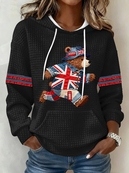 Women's British Style Print Large-sized Hooded Sweatshirt