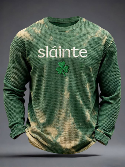 Men's St. Patrick's Day Shamrock Slainte Print Waffle Long Sleeve T-Shirt