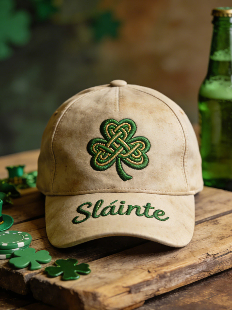 Unisex Retro St. Patrick's Day Slainte Celtic Knot Shamrock Print Hat