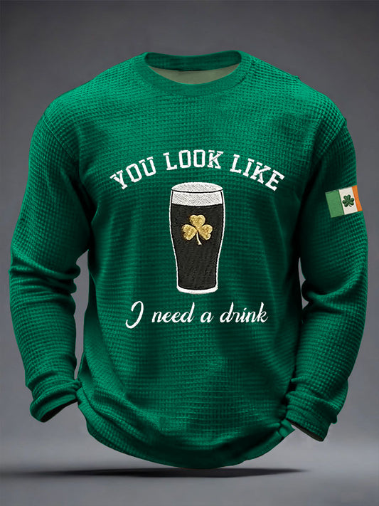 Men's St Patrick's Day Shamrock  Waffle Long Sleeve T-Shirt