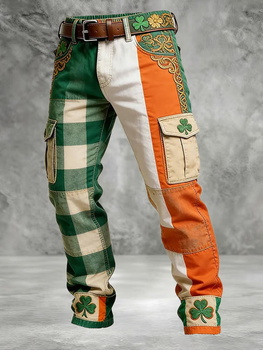 Men'S Vintage St. Patrick'S Day Shamrock Art  Printed Trousers