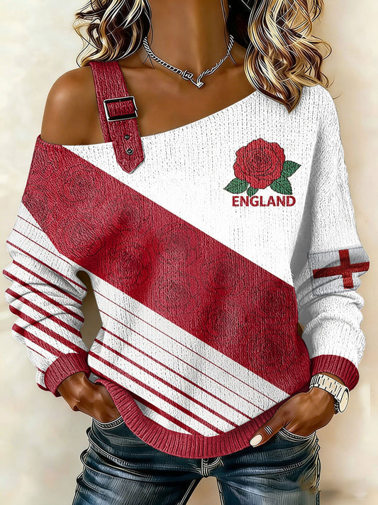 Women's England Rugby Lover Printed Casual Off-Shoulder Sweatshirt
