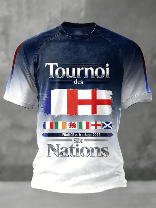 Men's France vs England Rugby Six Nations Printed Jersey T-Shirt