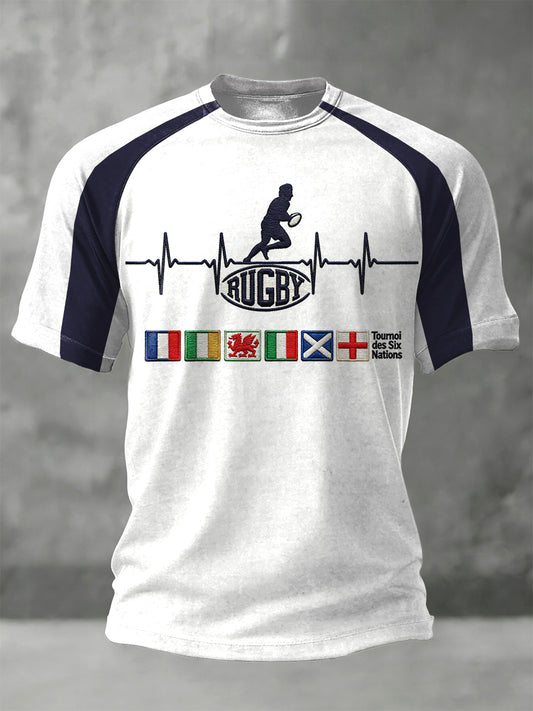 Men's France Rugby Six Nations Patchwork Print Jersey T-Shirt