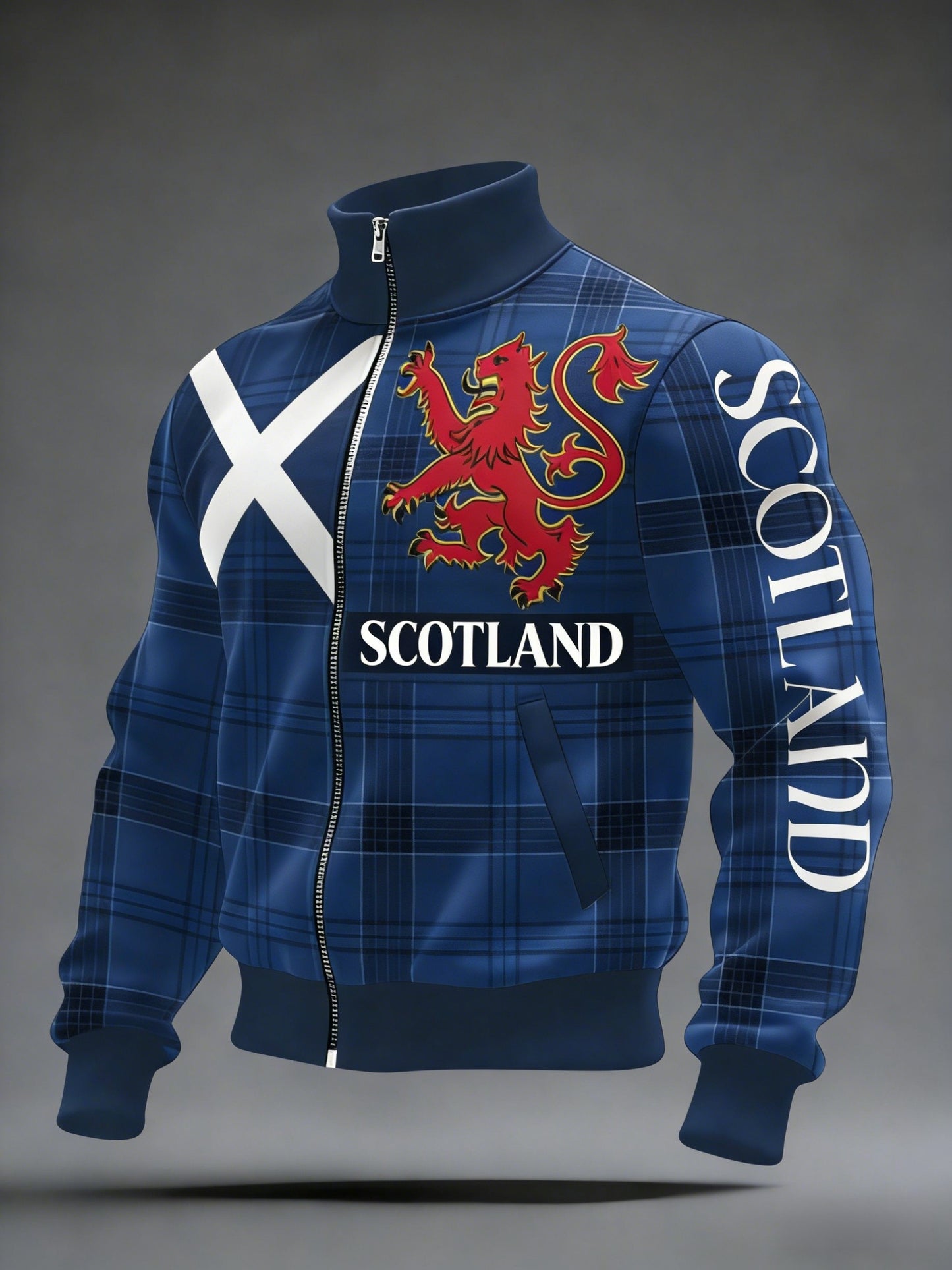 Unisex Scotland Football Lover Tartan Army  Printed Casual Stand Collar Jacket