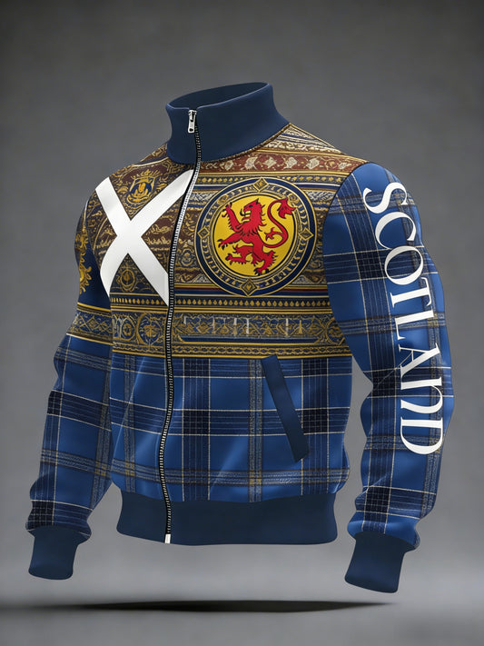 Unisex Scotland Football Lover Tartan Army  Printed Casual Stand Collar Jacket