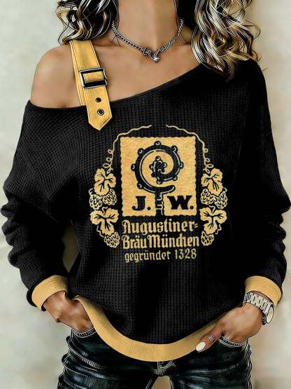 Damen Bier liebhaber Patchwork Print lässig schulter freies Sweatshirt