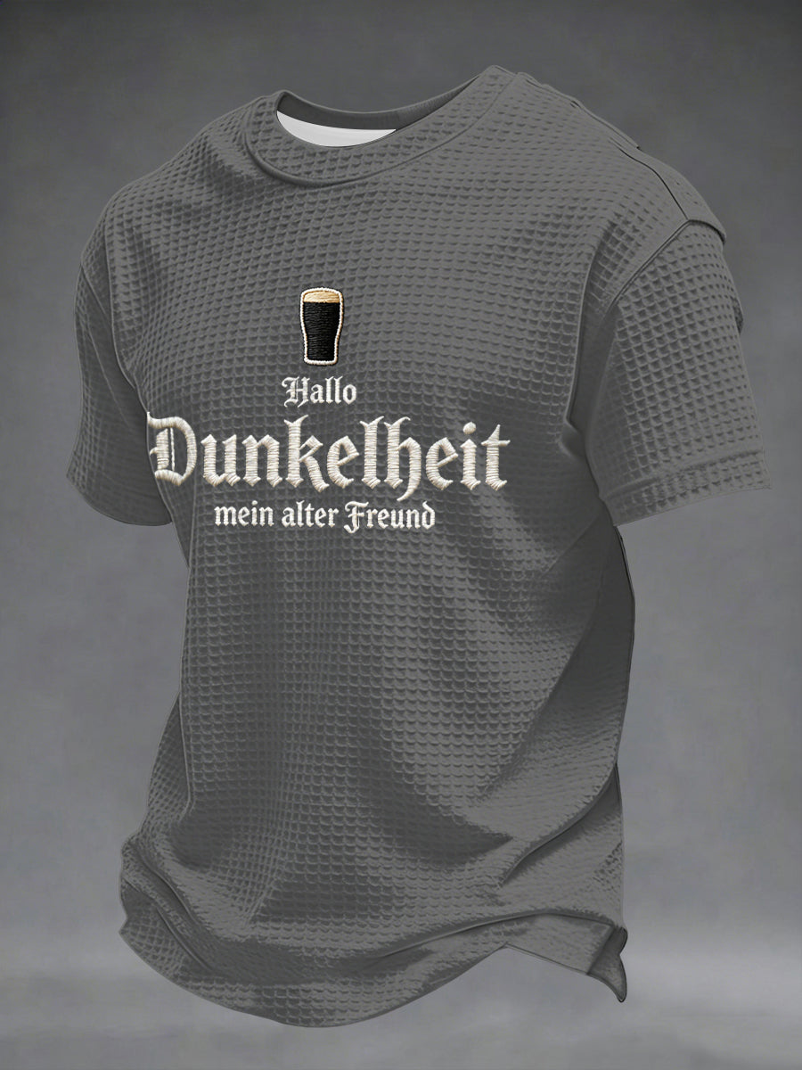 Herren-Druck-Waffelhemd mit dem Motiv „Hello Darkness My Old Friend“
