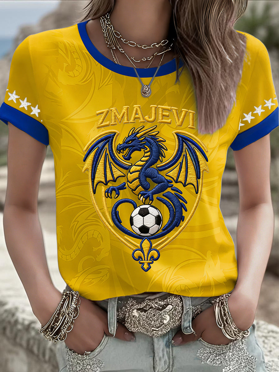 Damen-T-Shirt Bosnien ZMAJEVI mit Fußballmotiv und Aufdruck