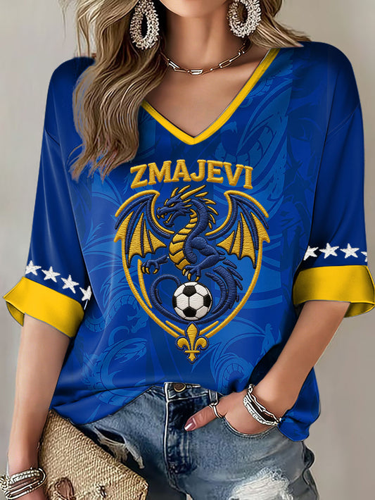 Damen-T-Shirt Bosnien ZMAJEVI Fußballfan-Print