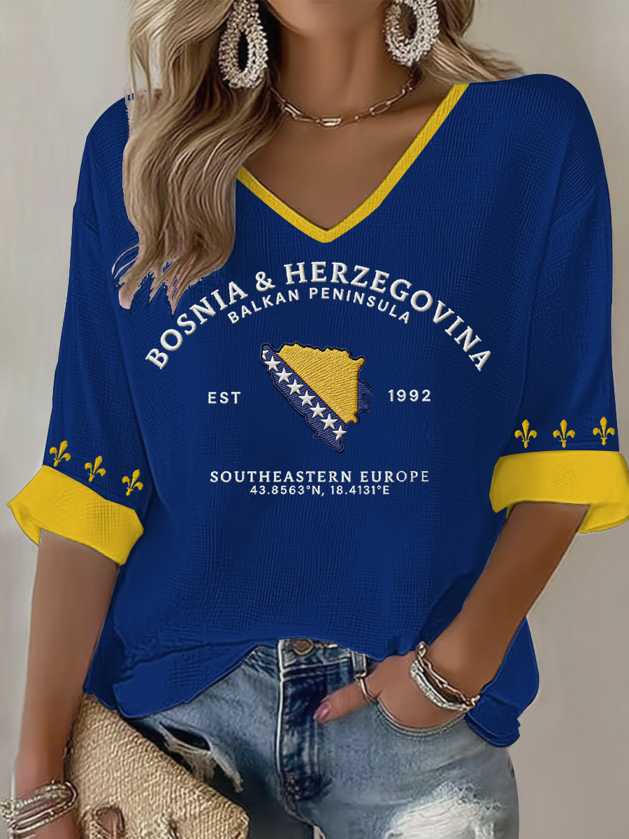 Damen Bosnien ZMAJEVI Fußballfan bedrucktes Waffel-T-Shirt