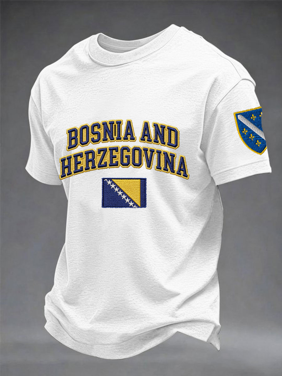 Herren Bosnien ZMAJEVI Fußballfan bedrucktes Imitat-Baumwoll-T-Shirt mit kurzen Ärmeln