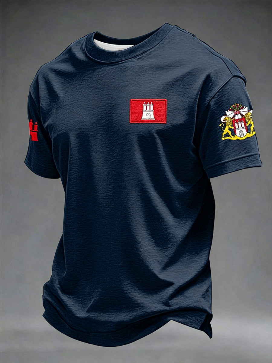 Herren-Hafengeburtstag-Print-T-Shirt mit kurzen Ärmeln