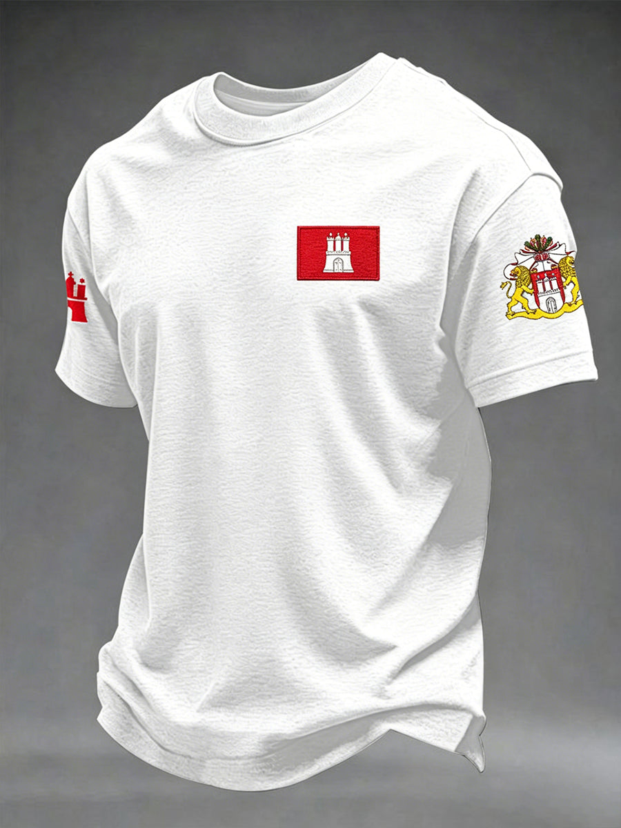 Herren-Hafengeburtstag-Print-T-Shirt mit kurzen Ärmeln