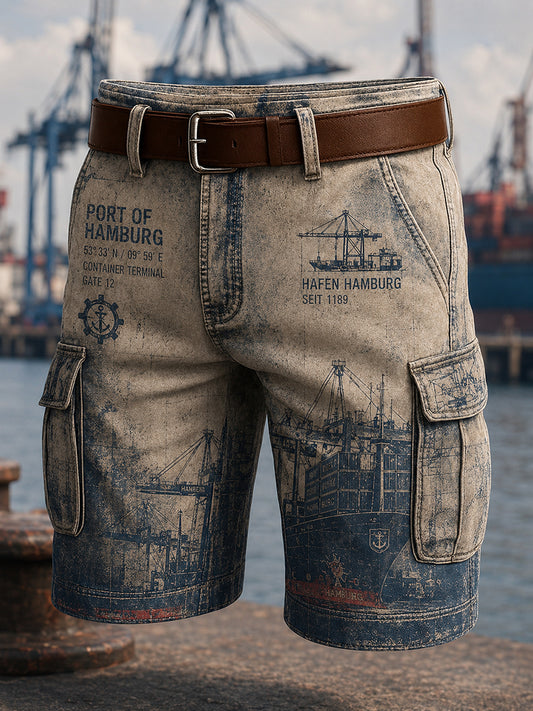 Herren-Retro-Shorts mit Hafenmotiv in lässigem Stil
