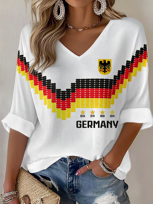 Damen-Fußballfan-Waffelpiqué-T-Shirt mit Deutschland-Print