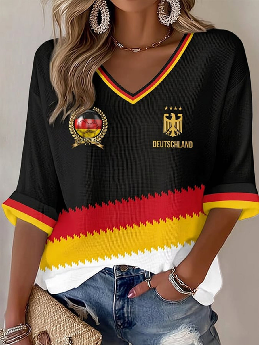 Damen-Fußballfan-Waffelpiqué-T-Shirt mit Deutschland-Print