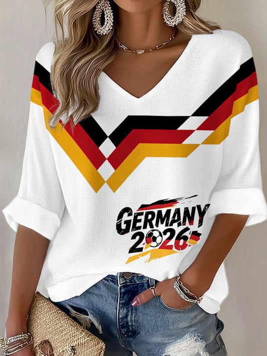 Damen-Fußballfan-Waffelpiqué-T-Shirt mit Deutschland-Print
