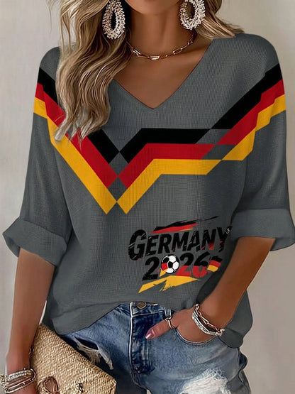 Damen-Fußballfan-Waffelpiqué-T-Shirt mit Deutschland-Print