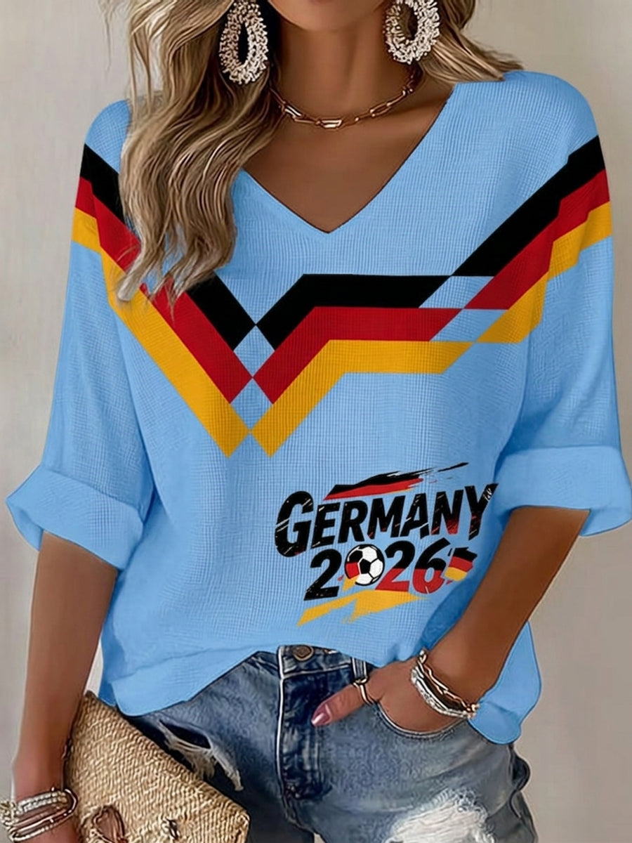 Damen-Fußballfan-Waffelpiqué-T-Shirt mit Deutschland-Print