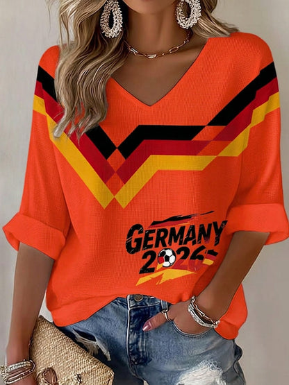 Damen-Fußballfan-Waffelpiqué-T-Shirt mit Deutschland-Print