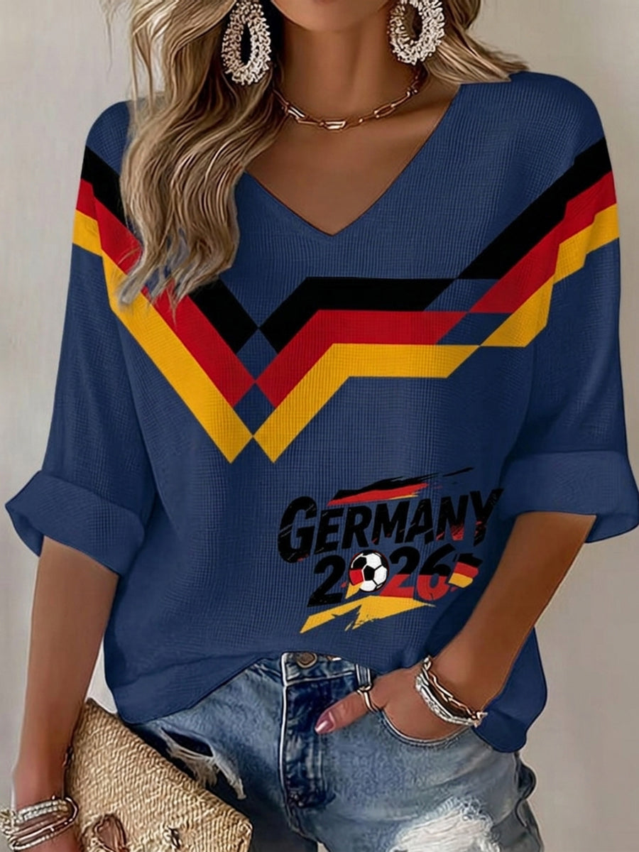 Damen-Fußballfan-Waffelpiqué-T-Shirt mit Deutschland-Print
