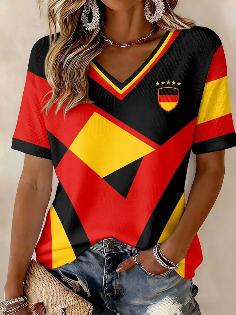 Frauen Deutschland Fußball Bedrucktes T-Shirt mit V-Ausschnitt