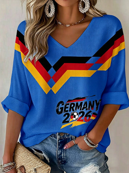 Damen-Fußballfan-Waffelpiqué-T-Shirt mit Deutschland-Print