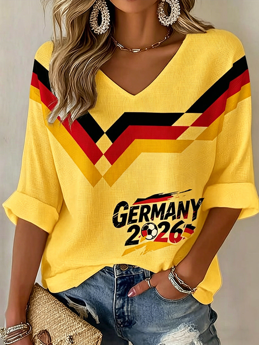 Damen-Fußballfan-Waffelpiqué-T-Shirt mit Deutschland-Print