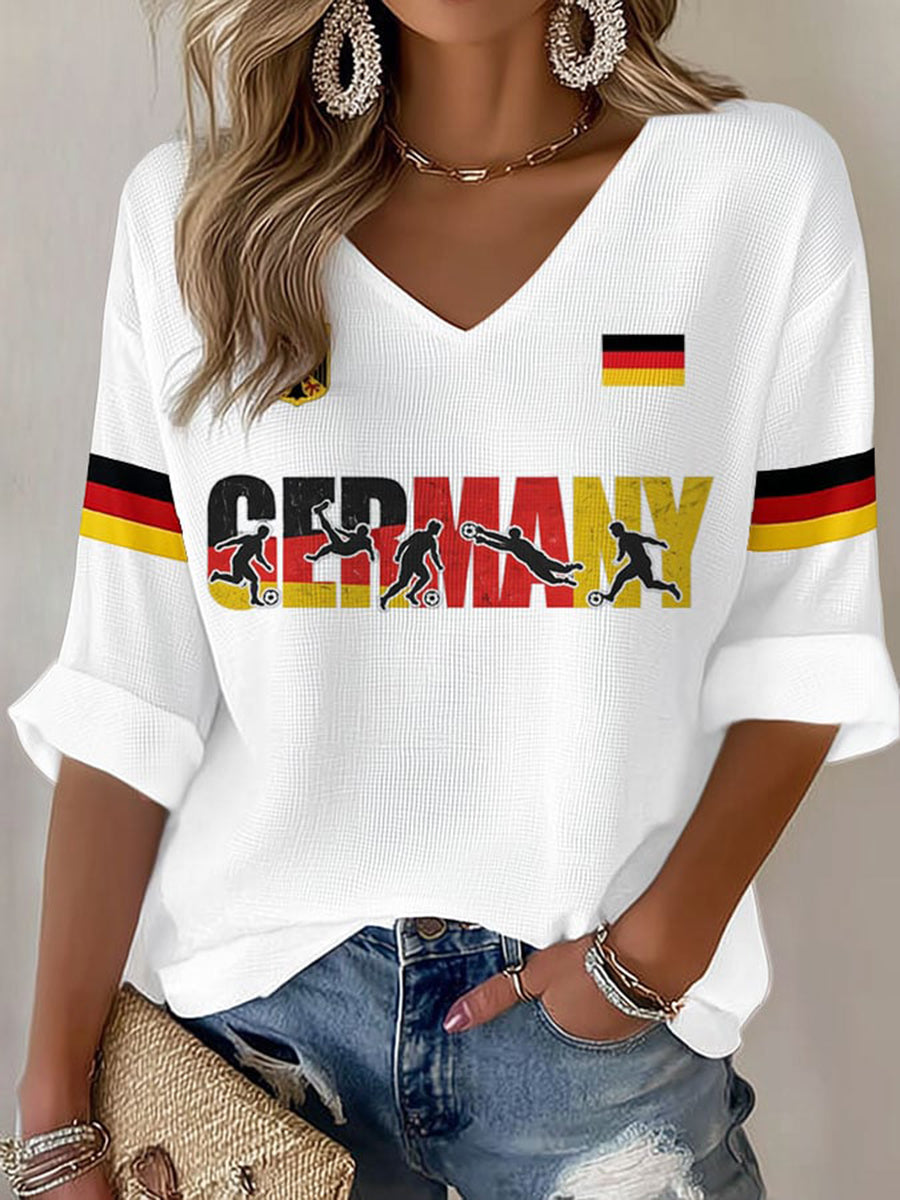 Frauen Deutschland Fußball Fan Print Waffel T-Shirt